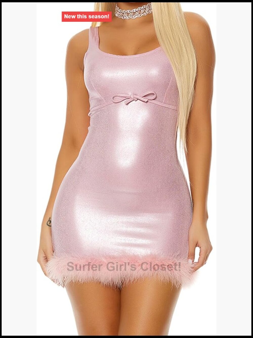 High School Movie Character Costume Mini Dress Marabou Hem